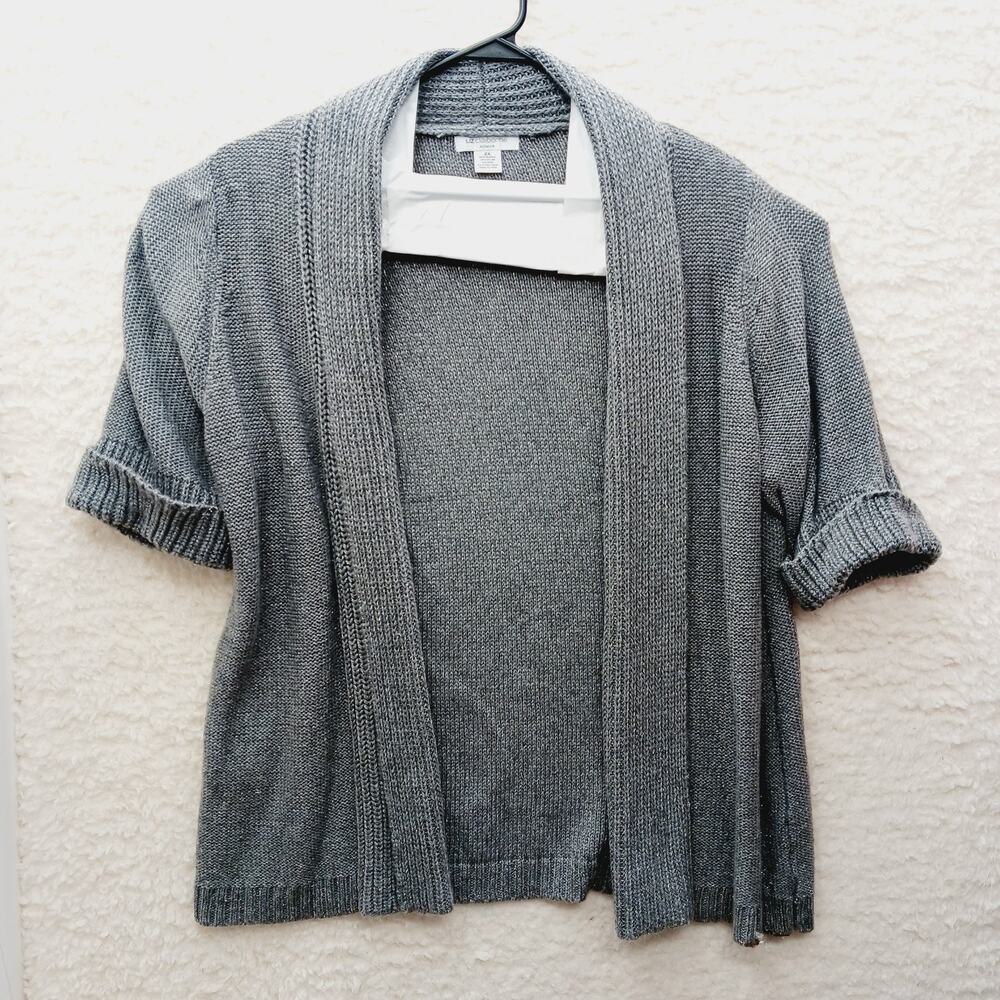 Cardigan Open Short Sleeve Metallic Gray Wool Tweed Luxury Minimalist Size 2X